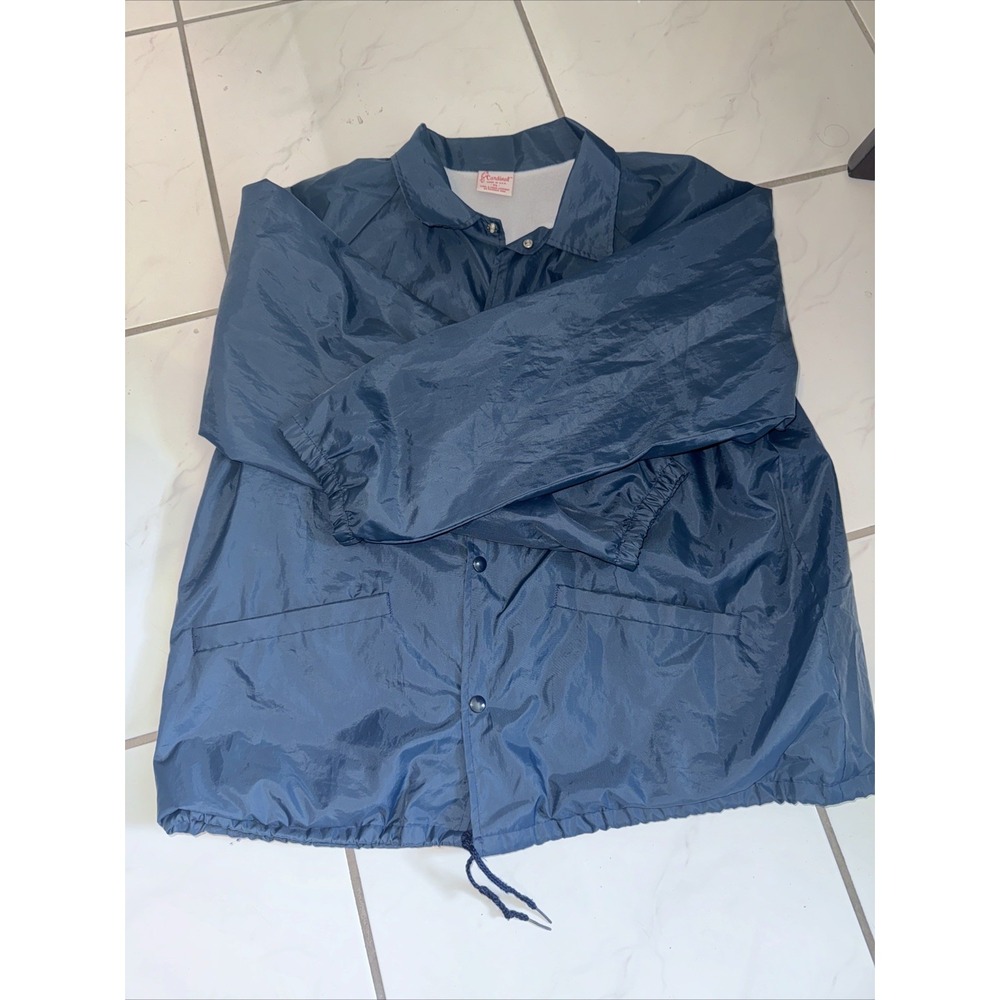 Vintage Cardinal Blank Blue Snap Windbreaker Jacket XL Made In USA